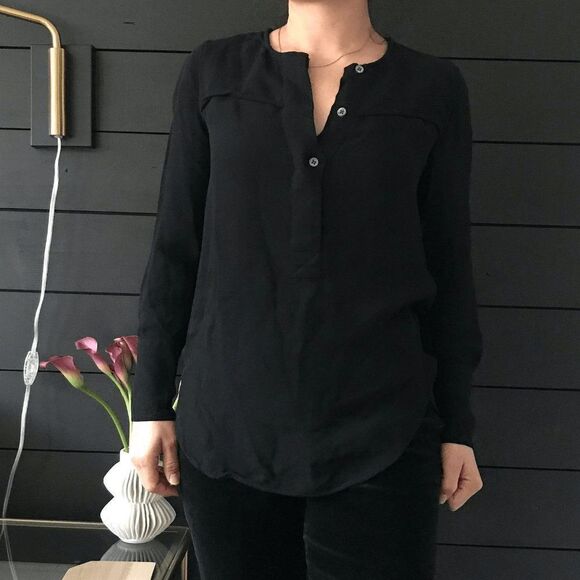 J Crew long sleeve viscose blouse button down black size 2 long sleeve Top party - Picture 4 of 10